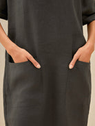 MIA 100% LINEN OVERSIZED V-NECK DRESS - dresses