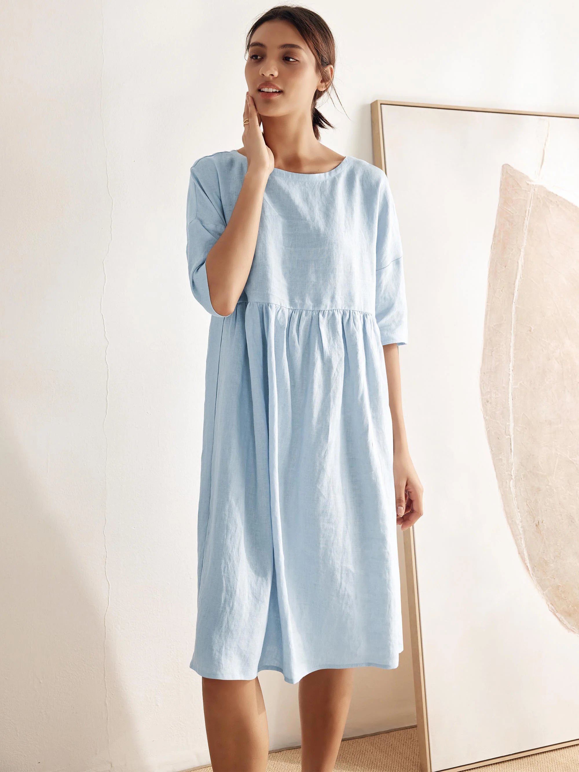 100% Linen A-Line Midi Dress VALENCIA