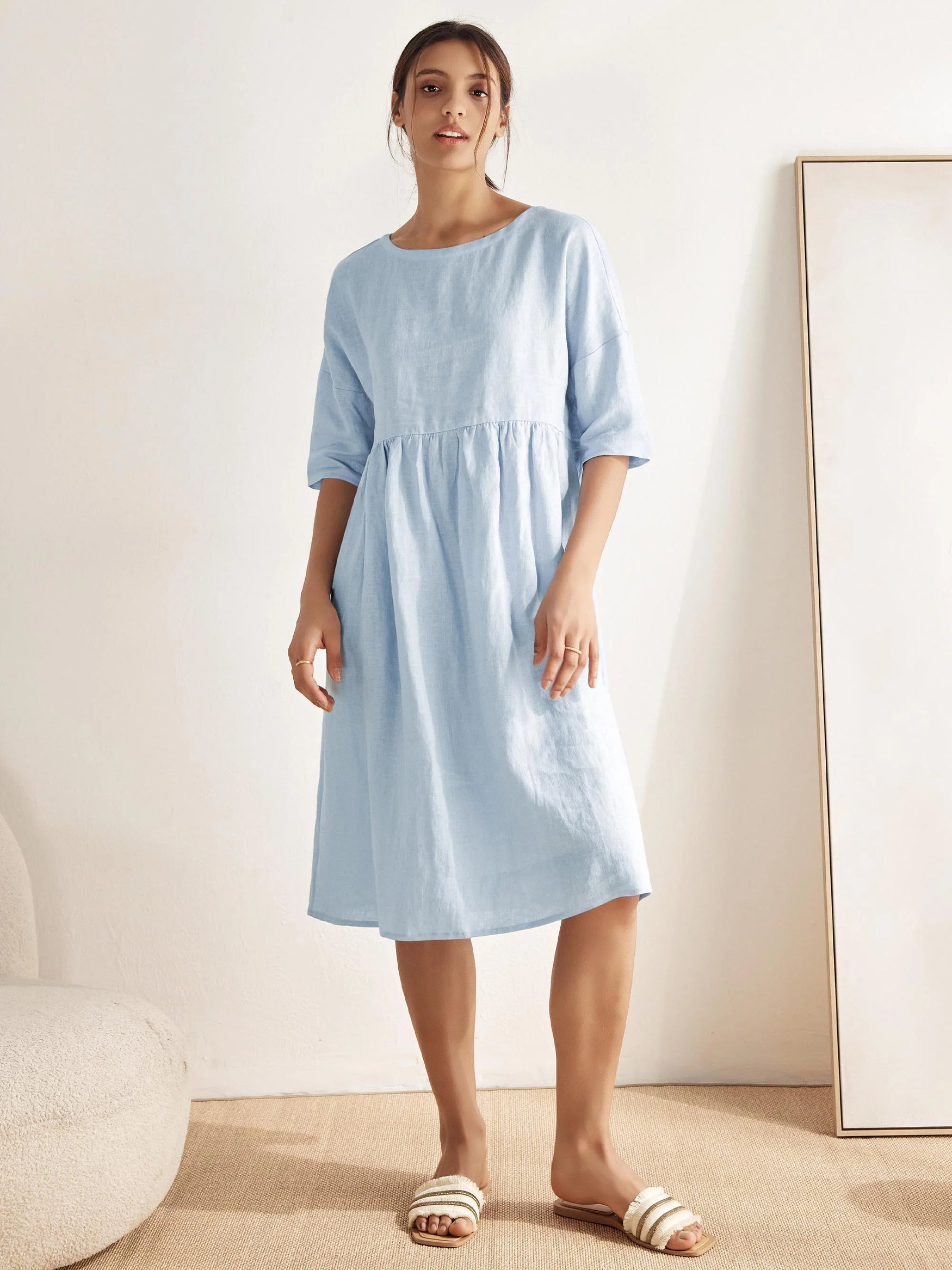 100% Linen A-Line Midi Dress VALENCIA by LINTICO for women