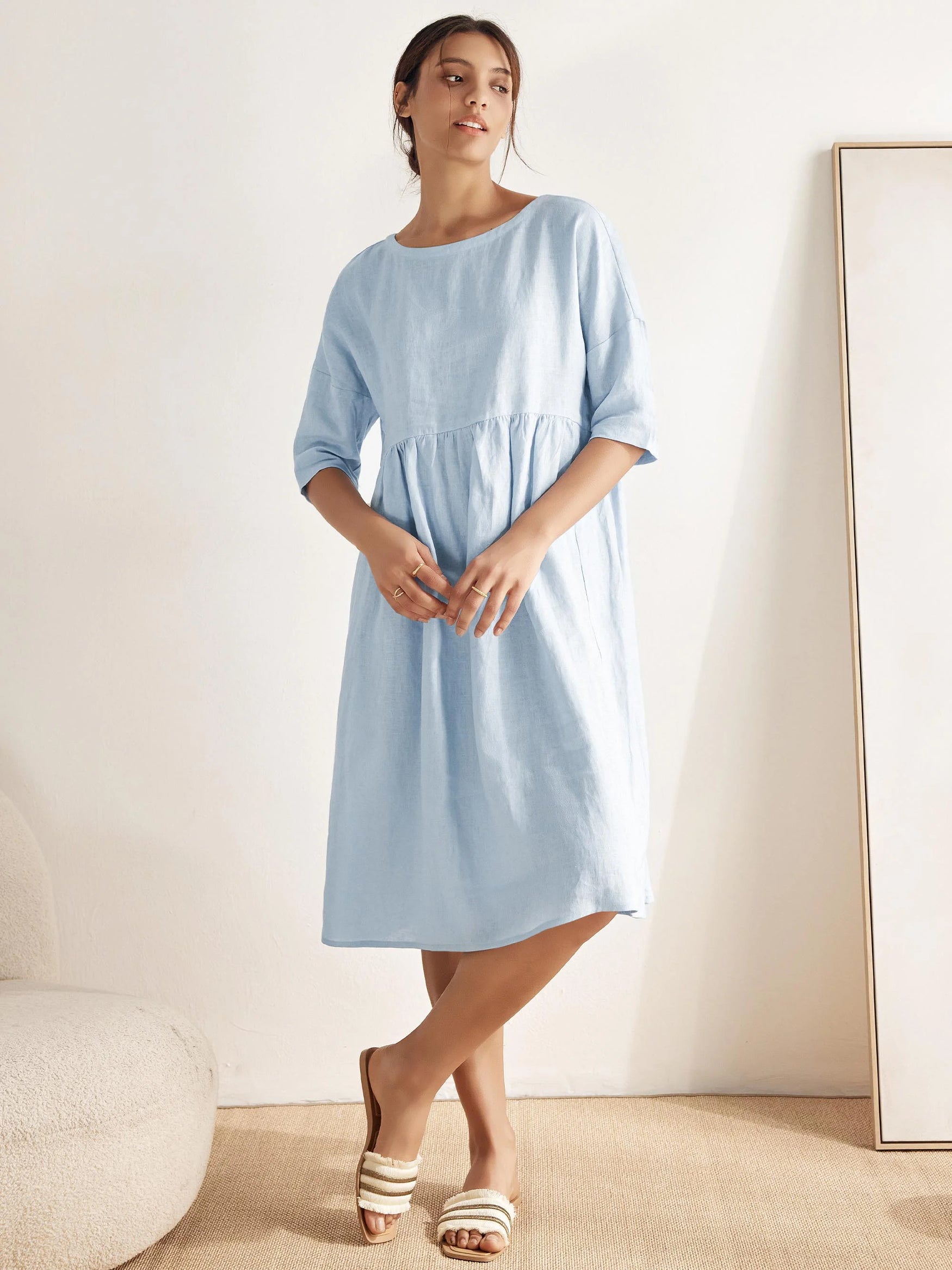 100% Linen A-Line Midi Dress VALENCIA by LINTICO for women