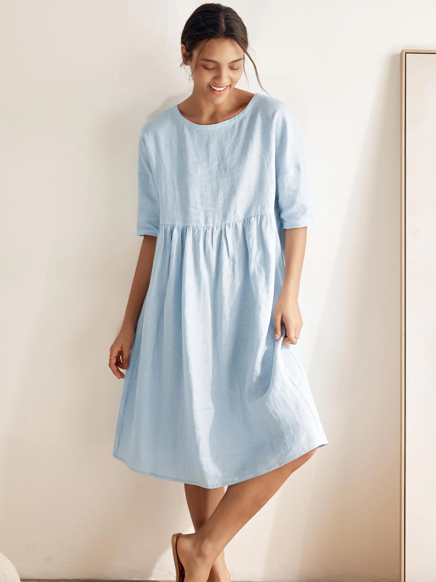 100% Linen A-Line Midi Dress VALENCIA by LINTICO for women