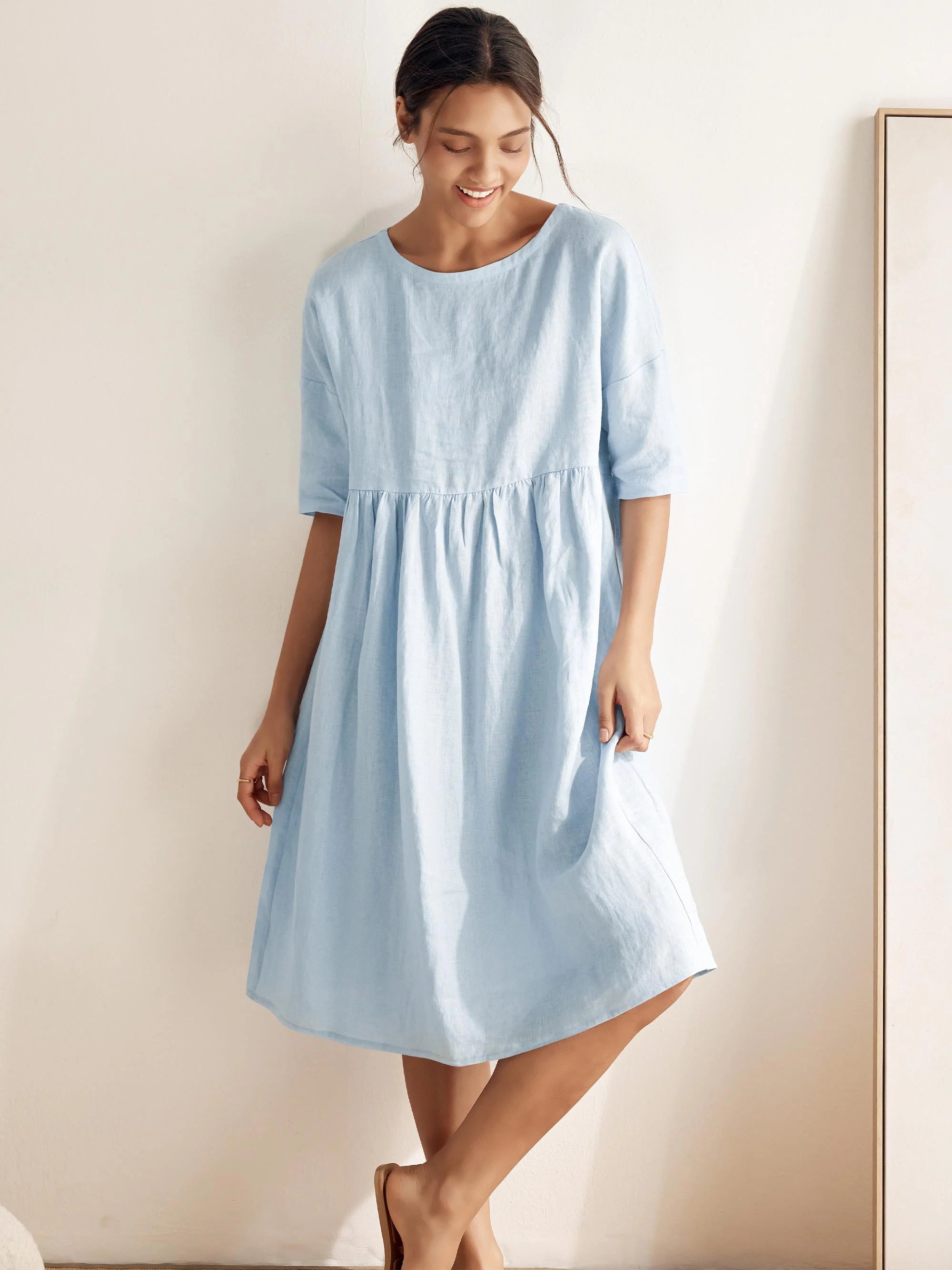 100% Linen A-Line Midi Dress VALENCIA