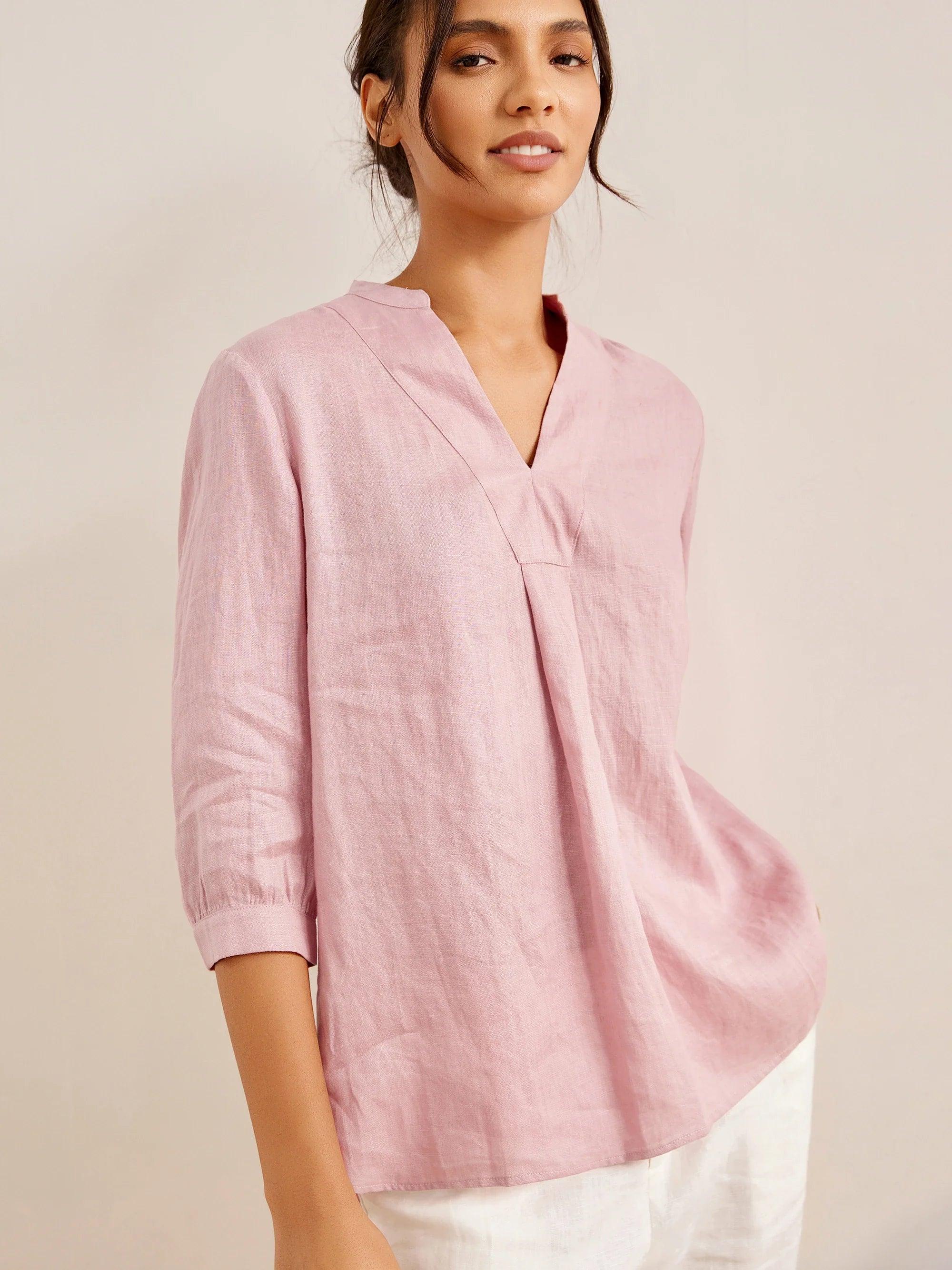 100% Linen Dress Shirt JOANNA - TOPS-Linen Blouses