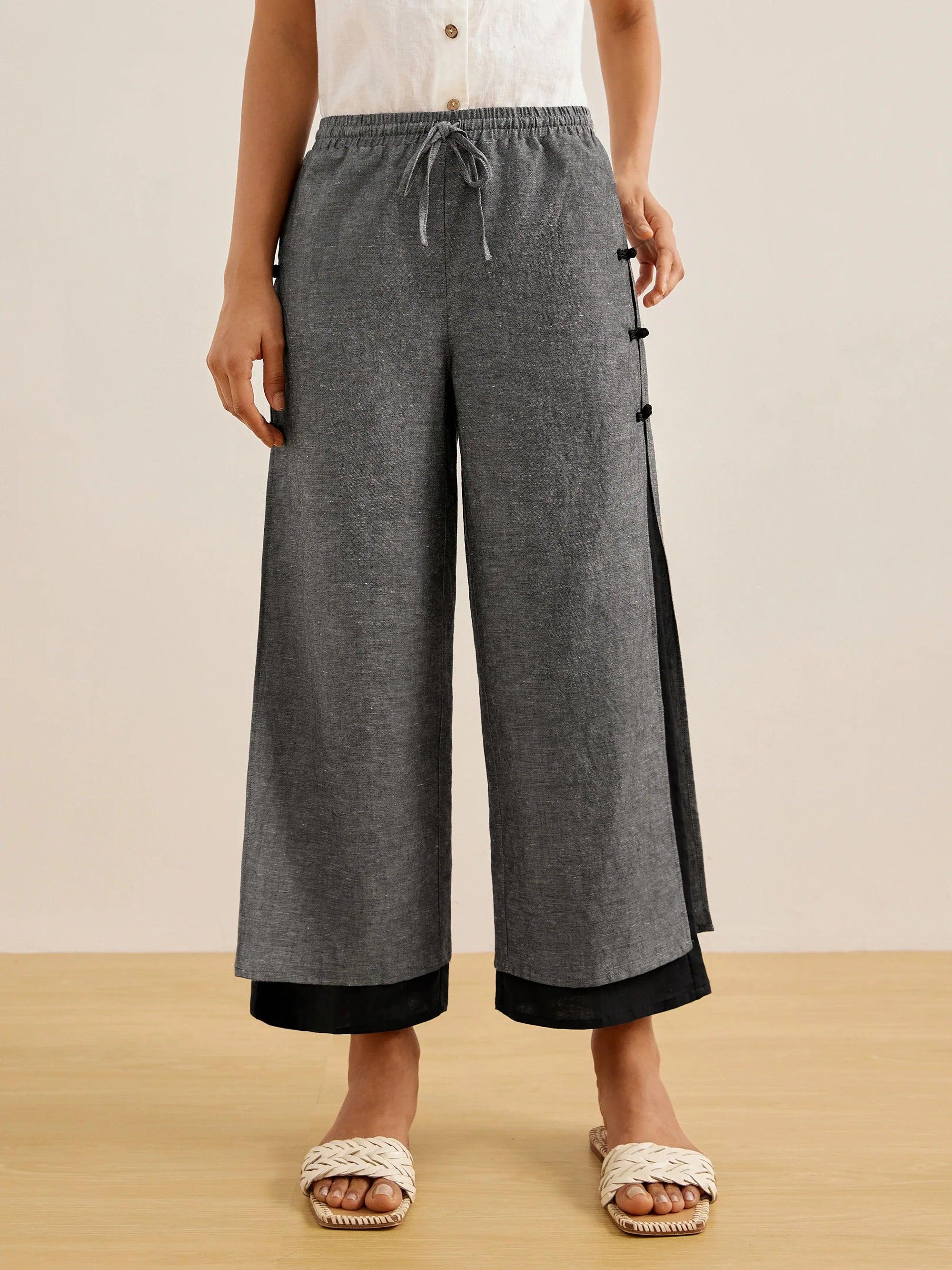 Linen Double Layer Capri Pants | Wide Leg Women's Fashion