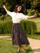 100% Linen Tie-Waist Wrapped A-Line Skirt EMILIE—Two-Way Wear - BOTTOMS-Linen Skirts