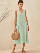 100% Linen Swing Beach Tank Dress GIANA - DRESSES-Linen Midi