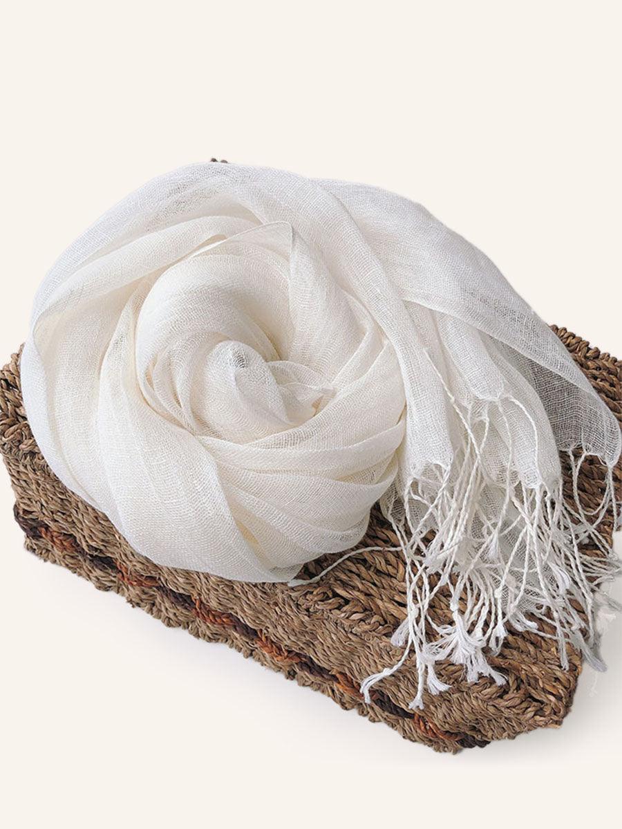 100% Linen Lightweight Solid Color Scarf BIANCA - Optic White / One-Size - ACCESSORIES-Scarf