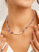 Purple Agate & Freshwater Cultured Pearl Necklace - One-Size - ACCESSORIES-Jewelry