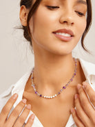 Purple Agate & Freshwater Cultured Pearl Necklace - One-Size - ACCESSORIES-Jewelry