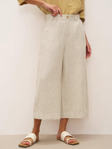 100% Linen Wide-Leg Pants with Elastic Back DILYS - Beige Check / S - BOTTOMS-Linen