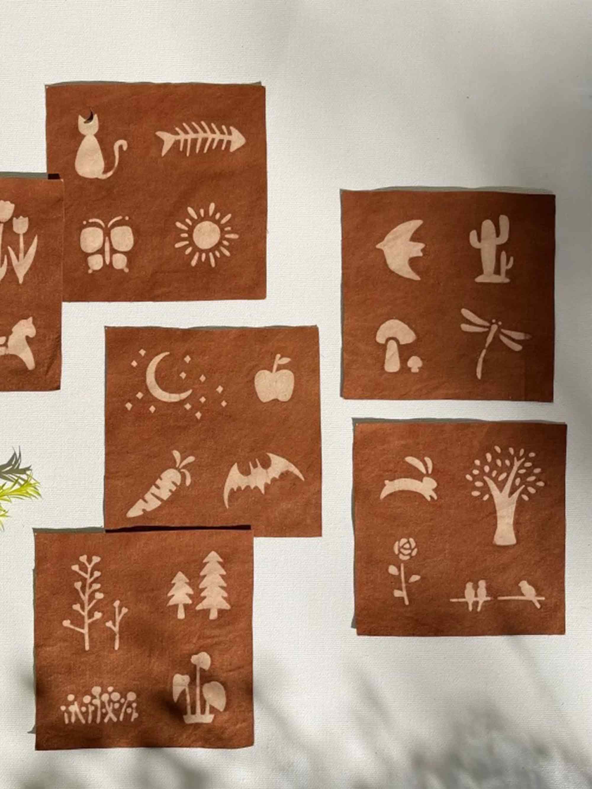 Tea-Dyed Decorative Fabric Patches for Diy Journals (5 Pieces) - Warm Amber / One-Size - ACCESSORIES-Others