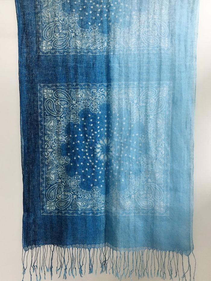 Artisanal 100% Linen Wax-Dyed Scarf - Square Blooms / One-Size - ACCESSORIES-Scarf