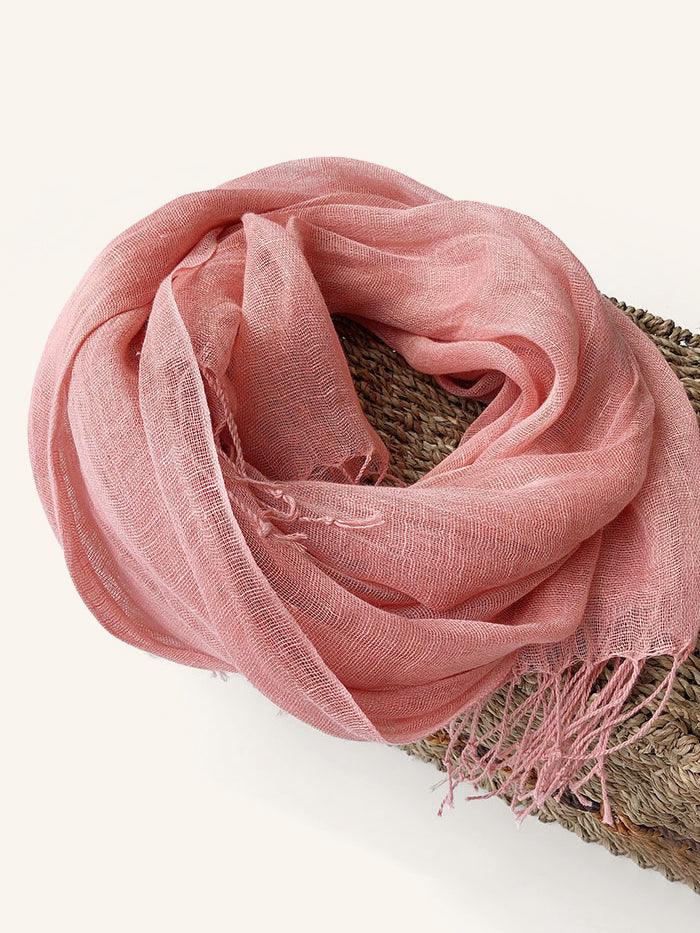 100% Linen Lightweight Solid Color Scarf BIANCA - Coral / One-Size - ACCESSORIES-Scarf