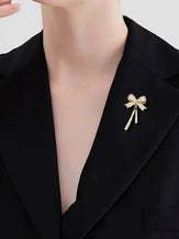 Alloy & Crystal Bow Fringed Mini Brooch by LINTICO
