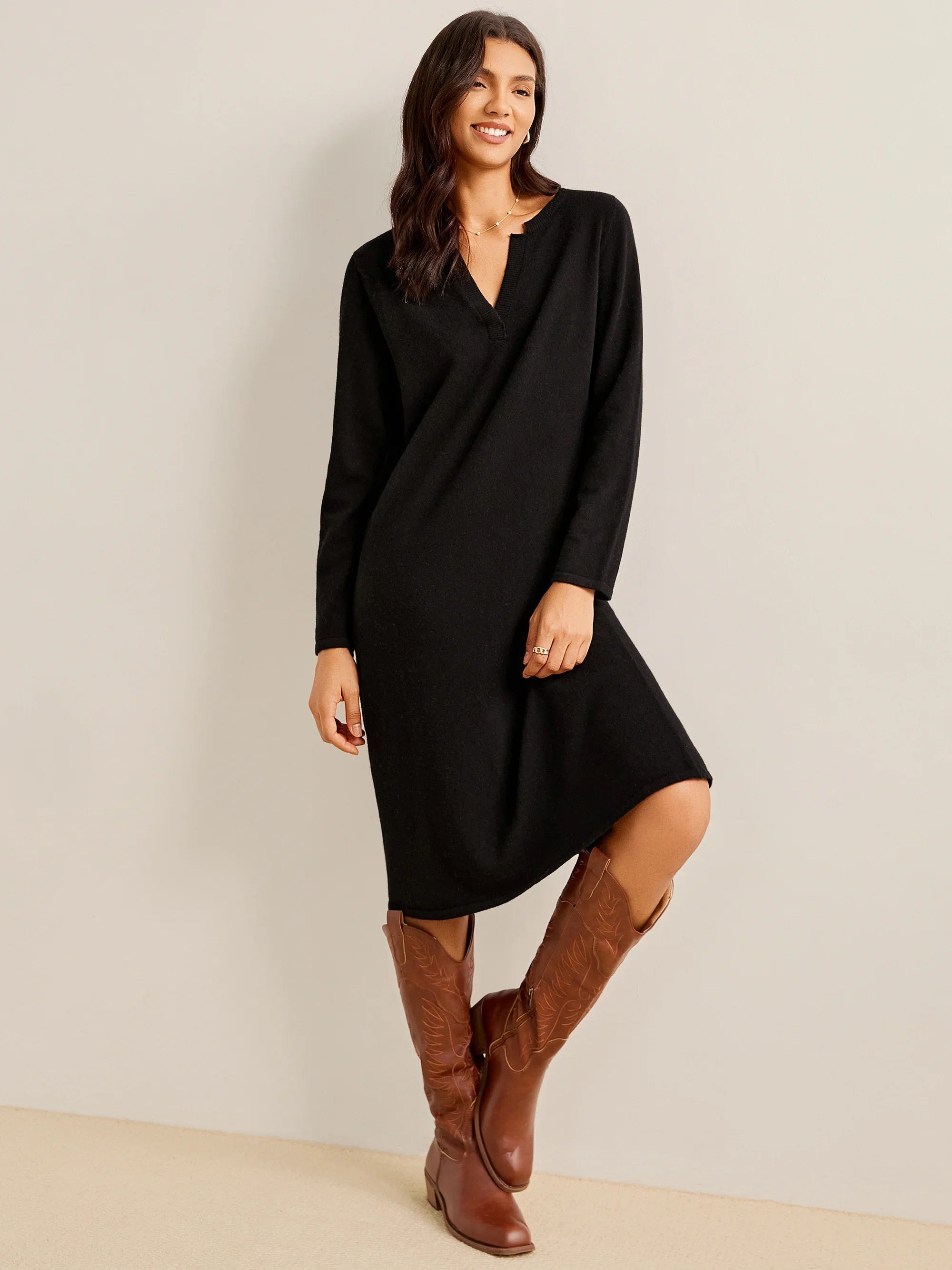 100% Merino Wool Ribbed Cuffs Dress