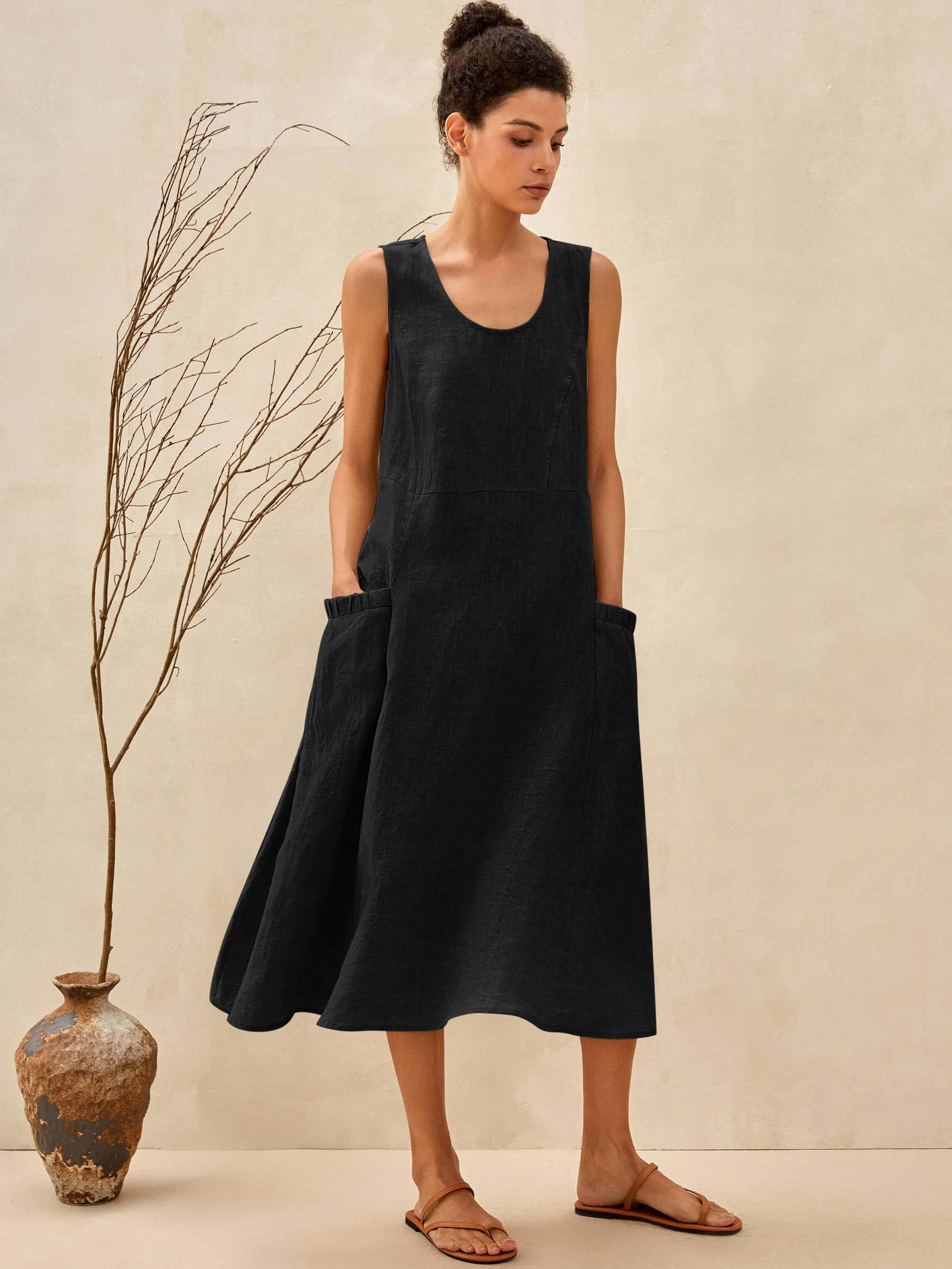 100% Linen Swing Beach Tank Dress GIANA – LINTICO