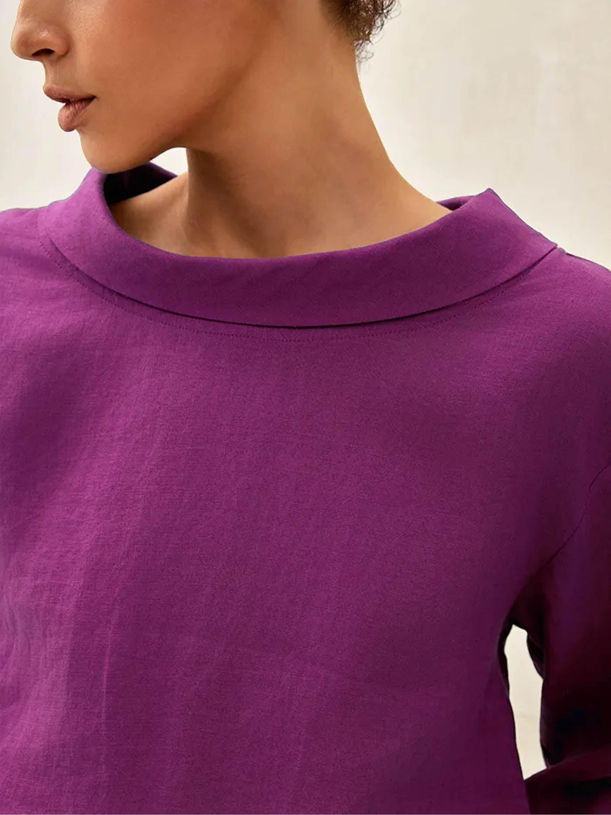 100% Linen Draped Neck Top HOLLIS - TOPS-Linen Blouses