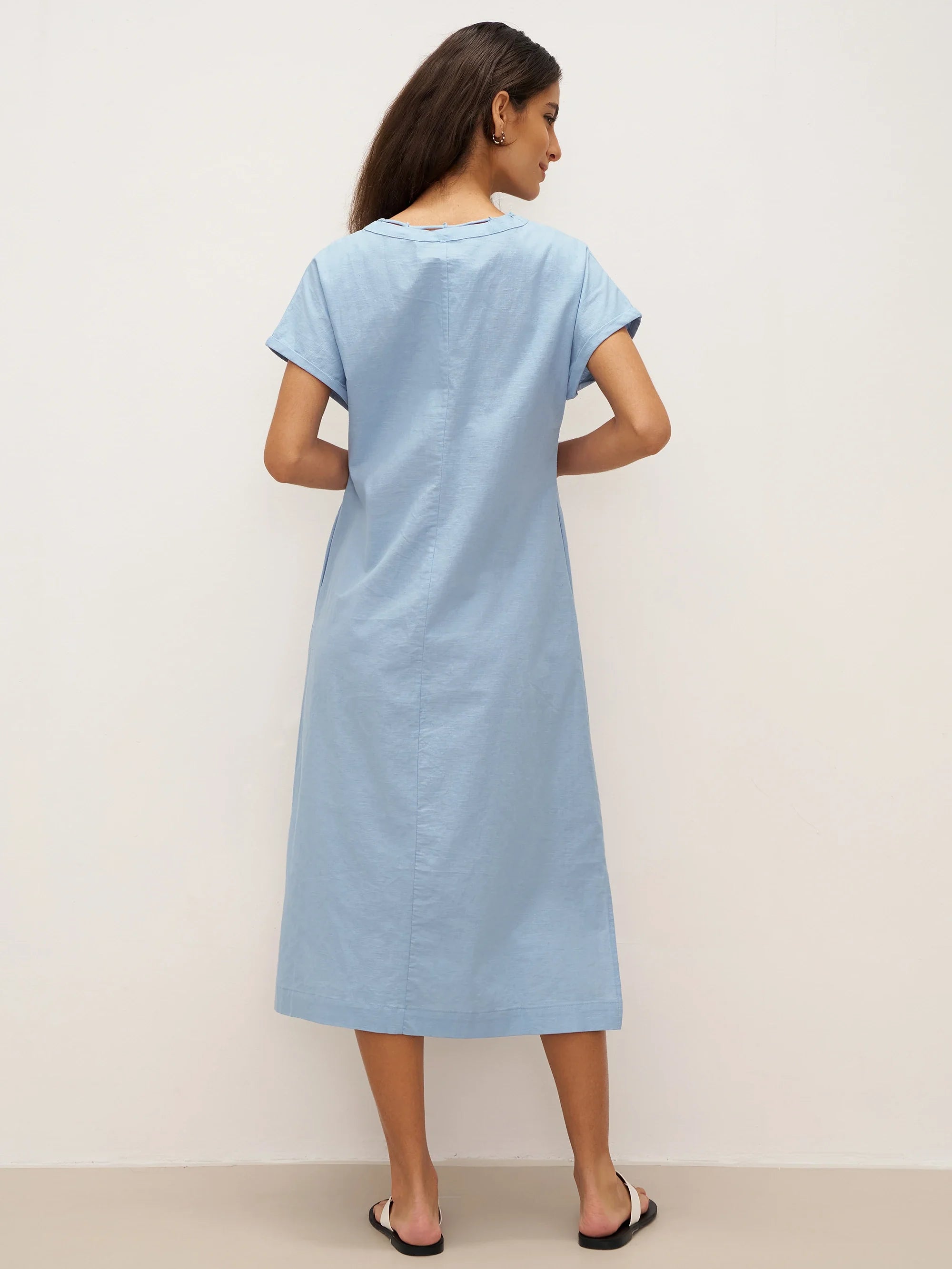Linen Ladder Tie Simple Dress - DRESSES-Linen Maxi