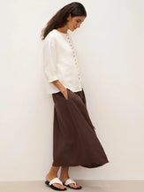 100% Linen Tie-Waist Wrapped A-Line Skirt EMILIE—Two-Way Wear - BOTTOMS-Linen Skirts