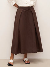 100% Linen Tie-Waist Wrapped A-Line Skirt EMILIE—Two-Way Wear by LINTICO for women