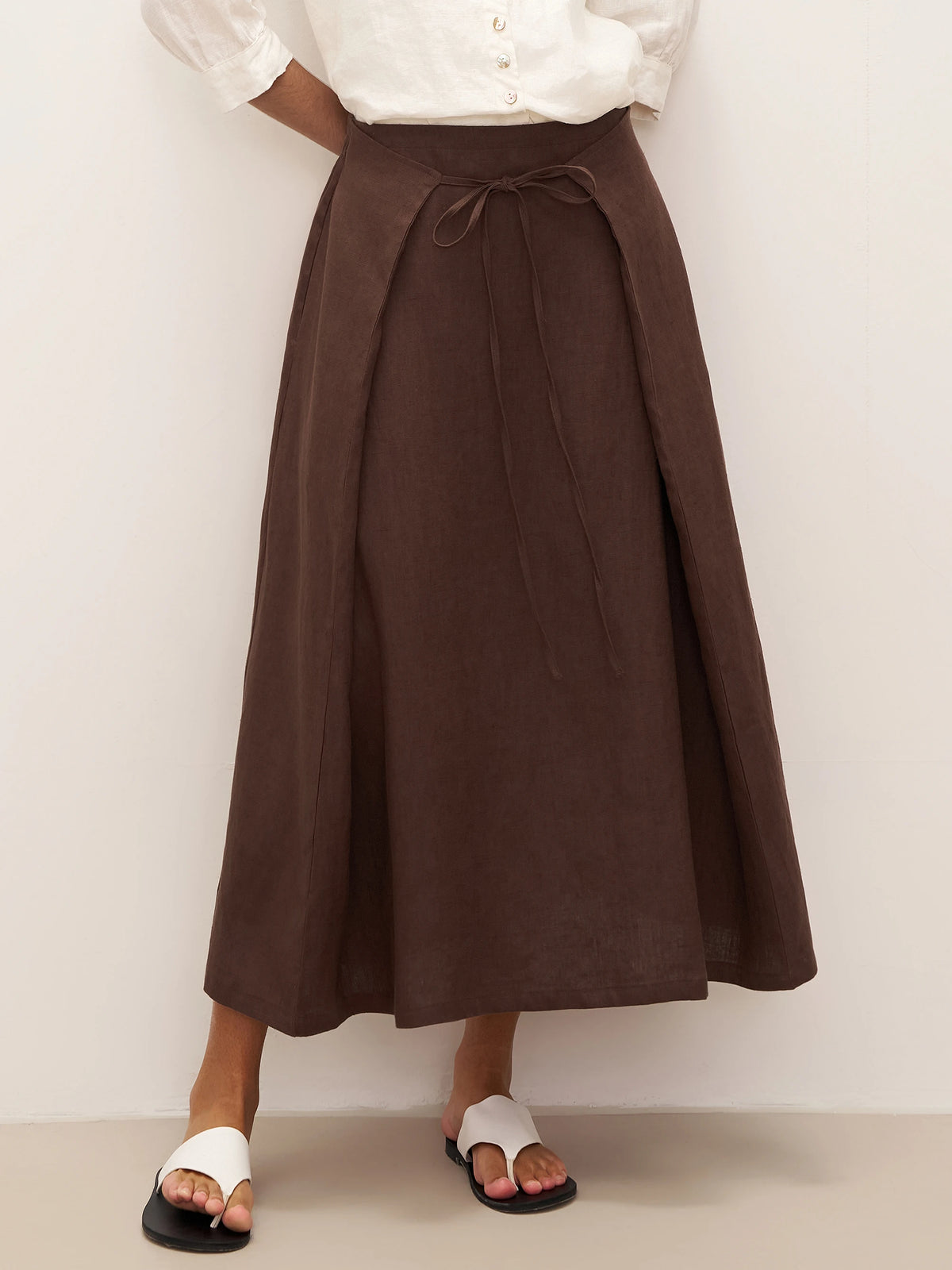 100% Linen Tie-Waist Wrapped A-Line Skirt EMILIE—Two-Way Wear by LINTICO for women