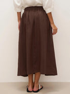 100% Linen Tie-Waist Wrapped A-Line Skirt EMILIE—Two-Way Wear - BOTTOMS-Linen Skirts