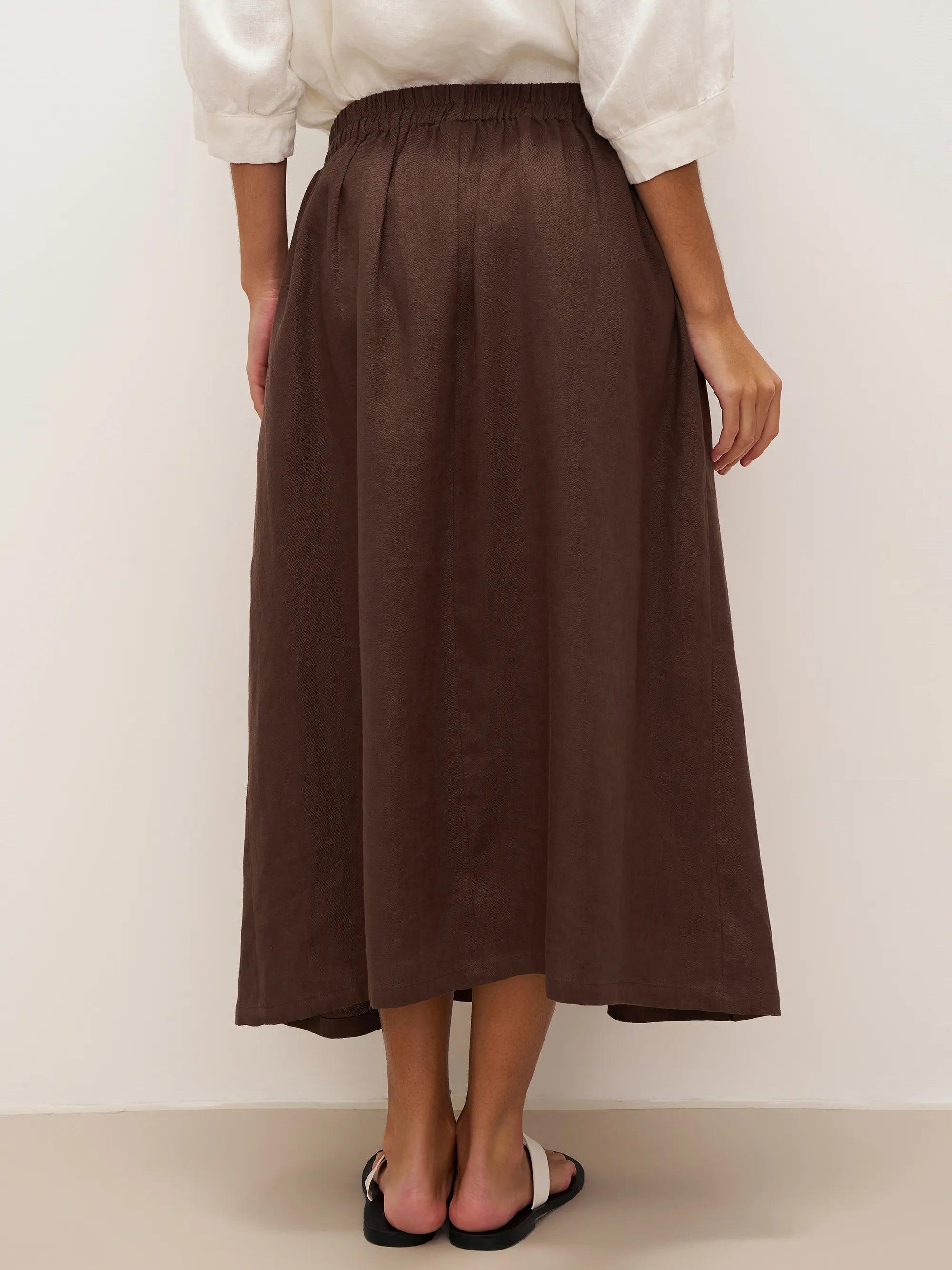 100% Linen Tie-Waist Wrapped A-Line Skirt EMILIE—Two-Way Wear - BOTTOMS-Linen Skirts