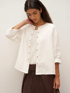 100% Linen Button-Front Drop Shoulder Shirt EASTER - TOPS-Linen Button Down Shirts