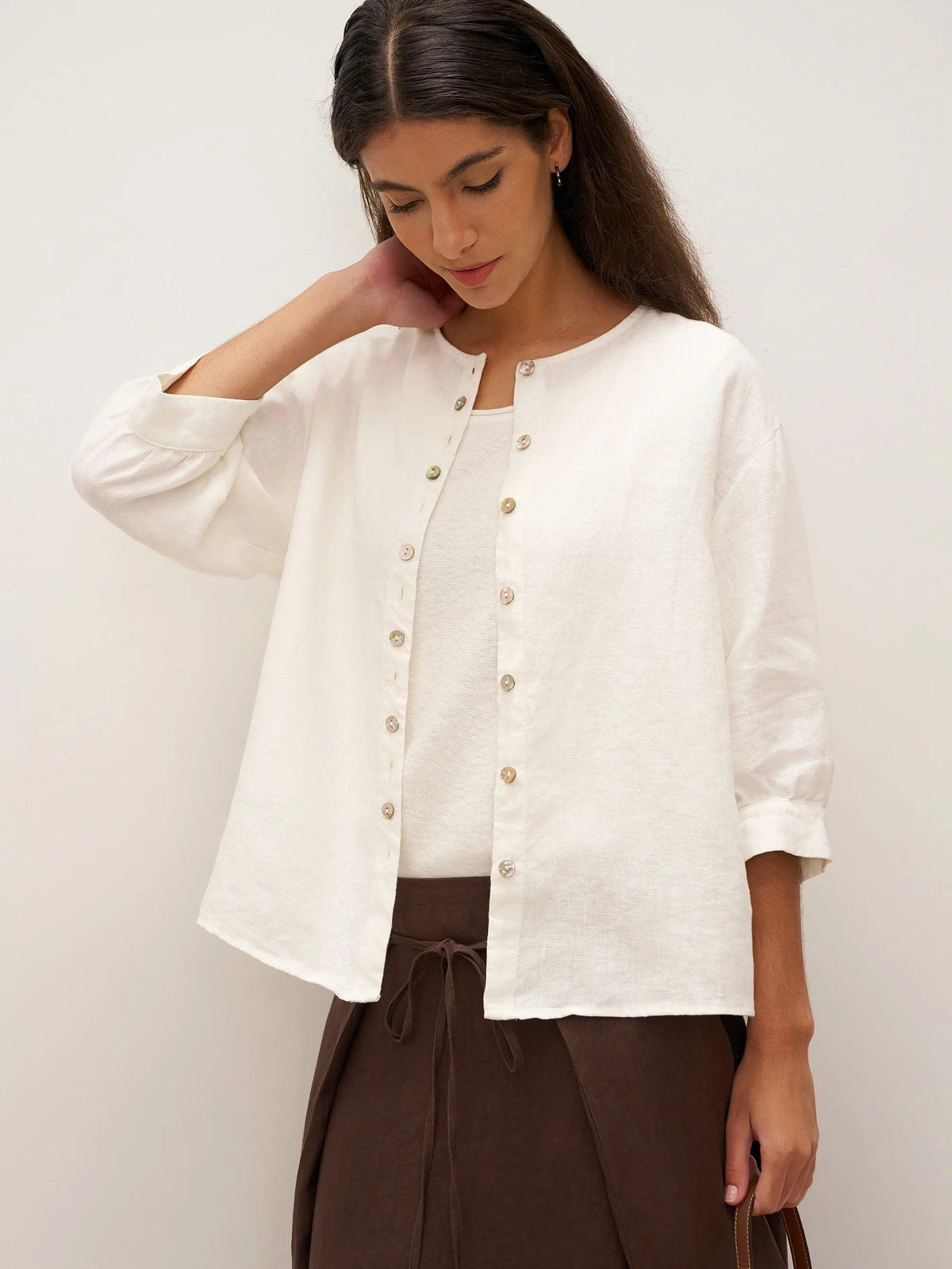 100% Linen Button Front Drop Shoulder Shirt EASTER