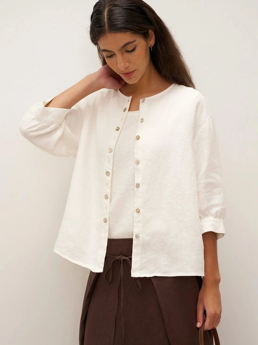 100% Linen Button-Front Drop Shoulder Shirt EASTER