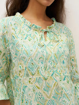 100% Linen A-Line Ruffled Collar Tie-Neck Midi Dress LIVIA - DRESSES-Linen