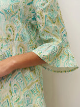100% Linen A-Line Ruffled Collar Tie-Neck Midi Dress LIVIA - DRESSES-Linen