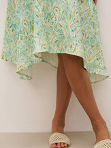 100% Linen A-Line Ruffled Collar Tie-Neck Midi Dress LIVIA - DRESSES-Linen