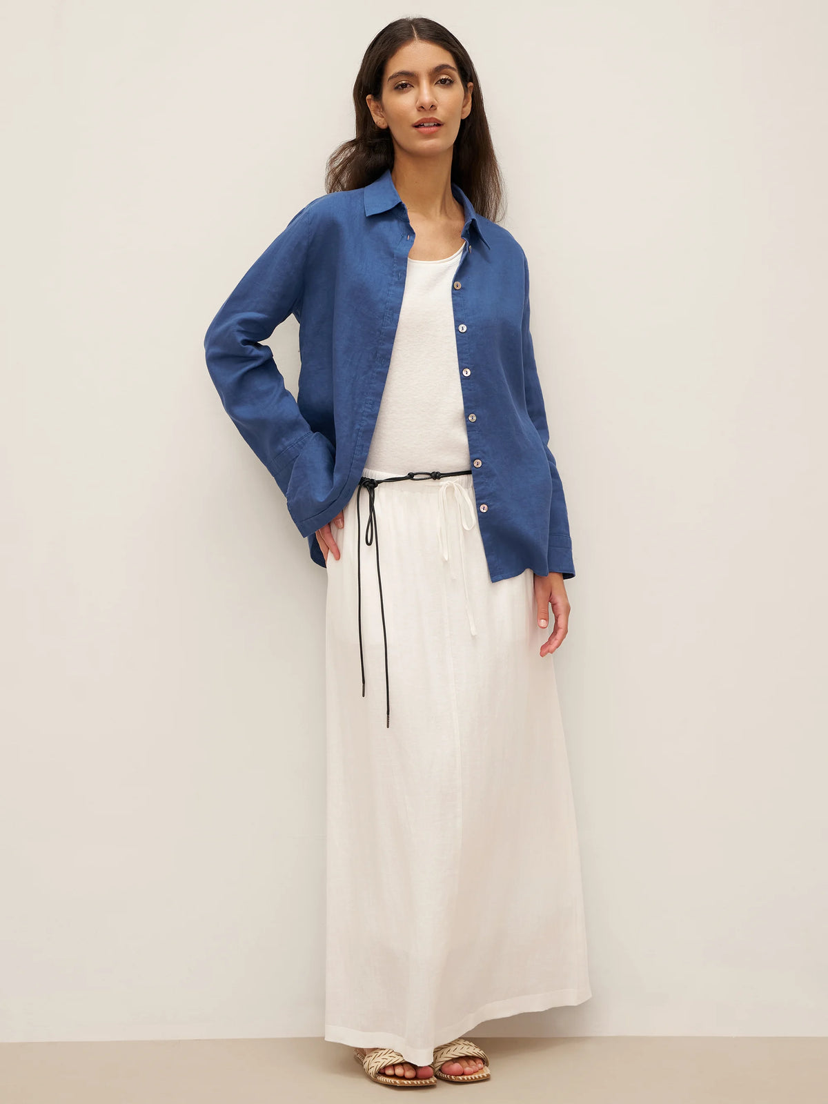Linen Elastic Waist Drawstring Maxi Skirt NINA by LINTICO for women