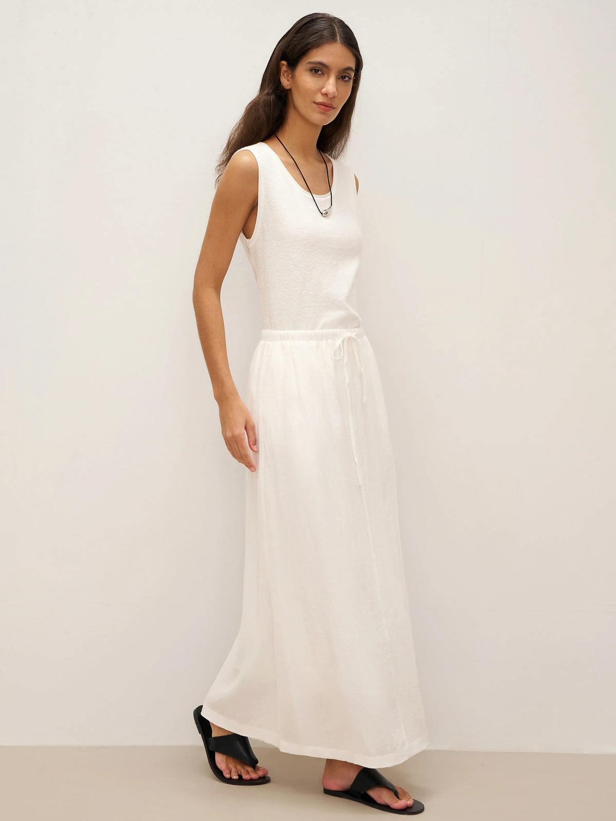 Linen Elastic Waist Drawstring Maxi Skirt NINA by LINTICO for women