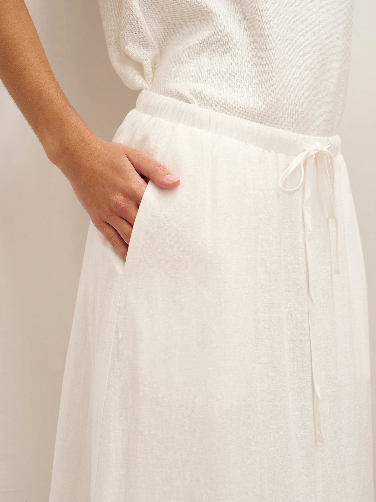 Linen Elastic Waist Drawstring Maxi Skirt NINA by LINTICO for women
