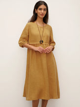 Robe midi femme DIXIE trapèze à taille coulissée en 100% lin de LINTICO