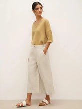 100% Linen Wide-Leg Pants with Elastic Back DILYS - BOTTOMS-Linen