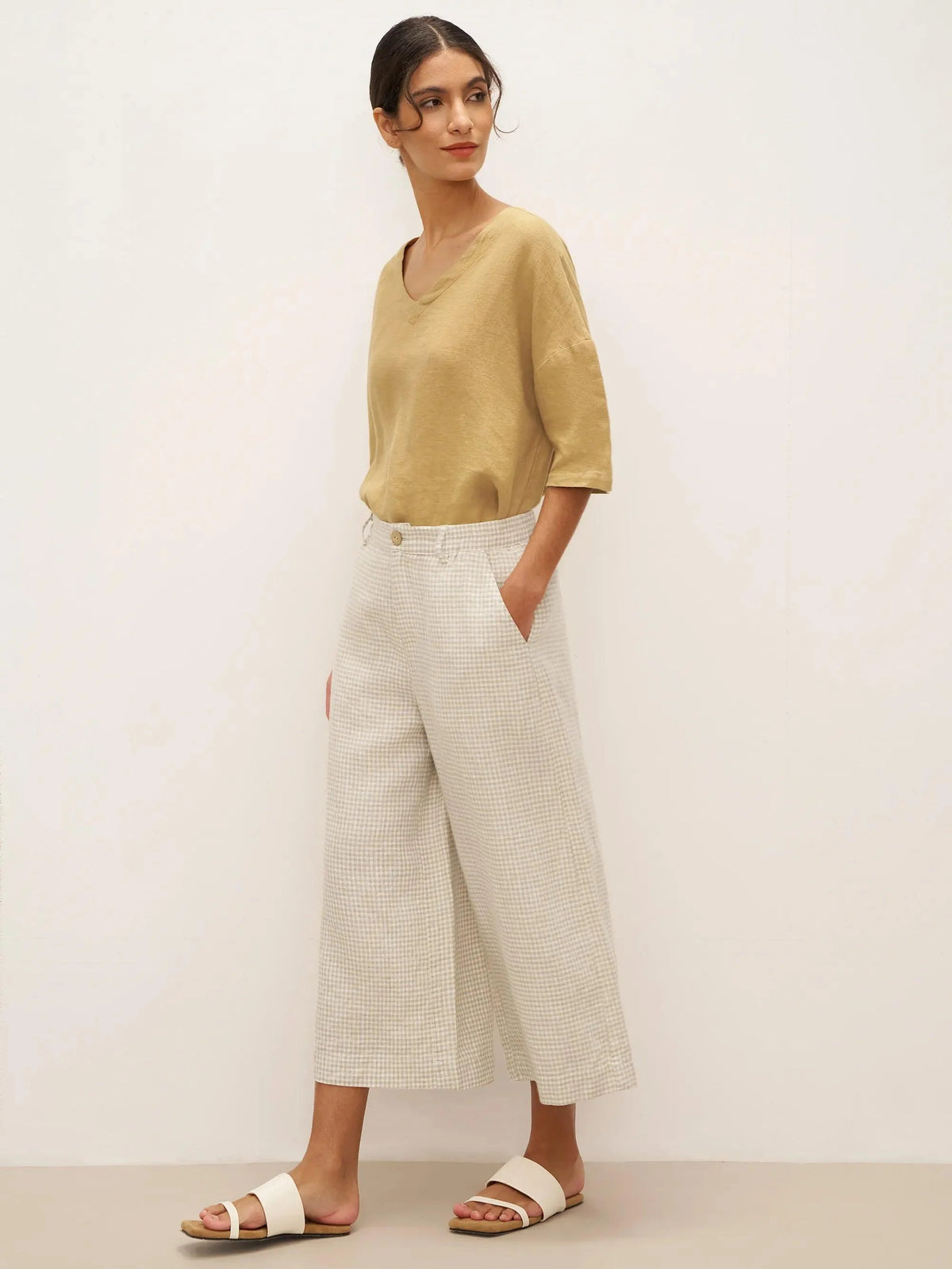 100% Linen Wide-Leg Pants with Elastic Back DILYS - BOTTOMS-Linen