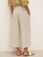 100% Linen Wide-Leg Pants with Elastic Back DILYS - BOTTOMS-Linen