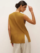 100% Linen Arc-Placket Button-Front Vest ELFRIDA - TOPS-Linen Tanks