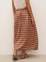 100% Linen A-Line Tie-Waist Checked Skirt DANIELE - BOTTOMS-Linen Skirts