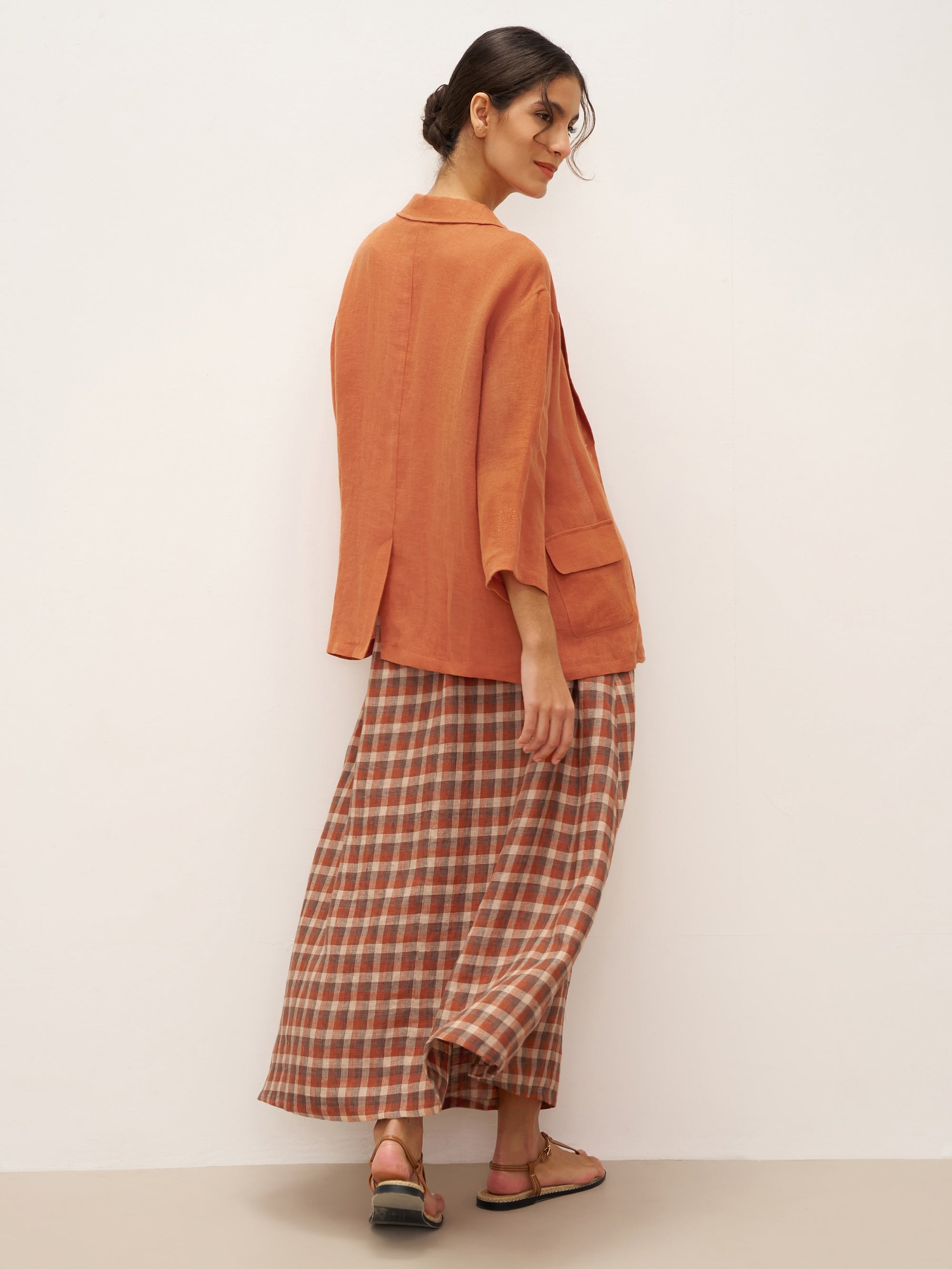 100% Linen 3/4 Sleeve Drop Shoulder Blazer DARA - TOPS-Linen Jackets