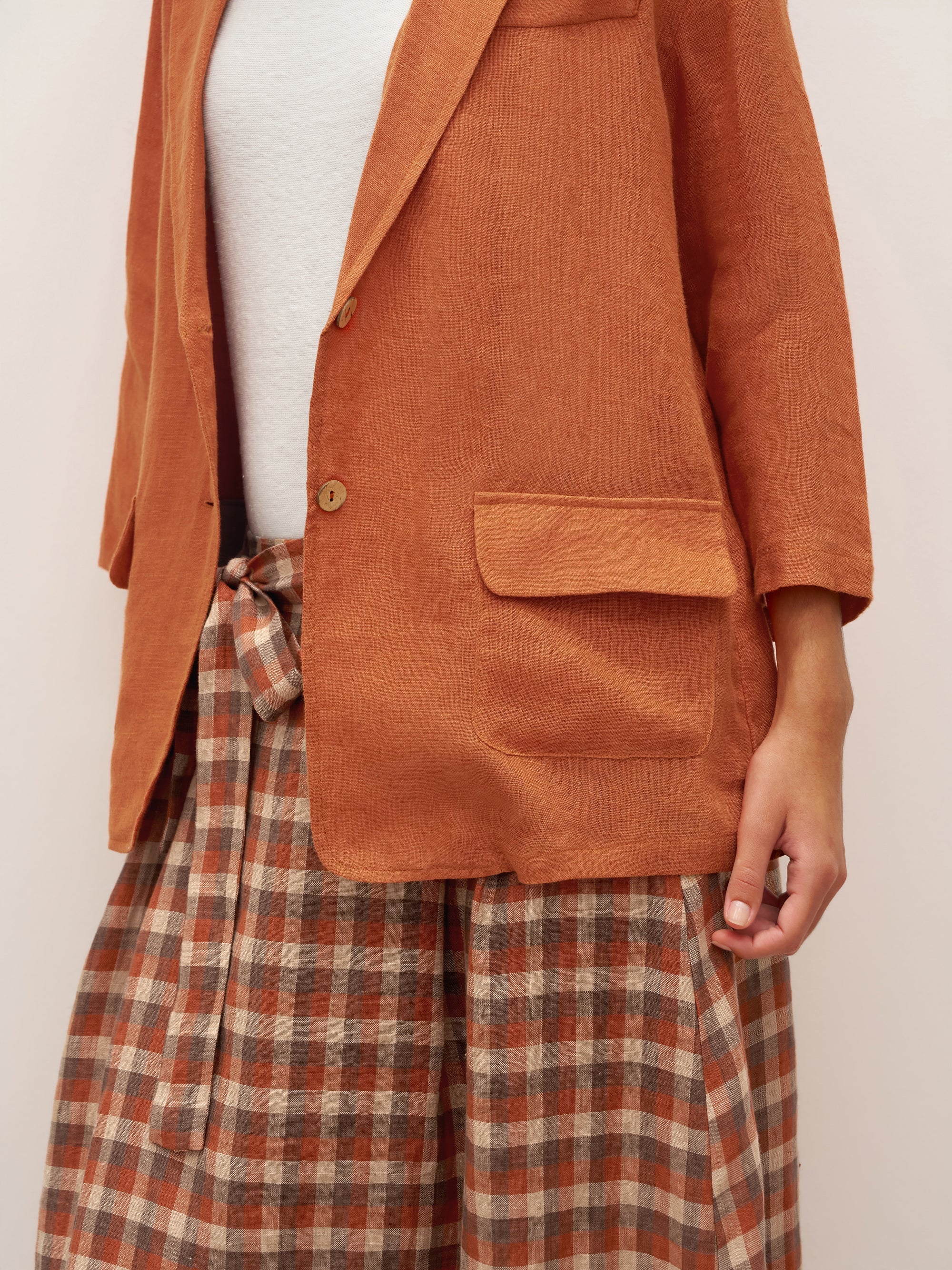 100% Linen 3/4 Sleeve Drop Shoulder Blazer DARA - TOPS-Linen Jackets