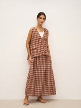 100% Linen V-Neck Checked Oversized Vest DORIS - TOPS-Linen Vests