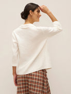 100% Linen Peter Pan Collar 3/4 Sleeve Shirt ASTRID - TOPS-Linen Button Down Shirts