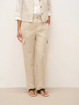 100% Linen Cargo Tapered Trousers with Patch Pockets JESSE - BOTTOMS-Linen Pants