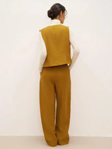 100% Linen Double-Breasted Vest ESTELLA - TOPS-Linen Tanks