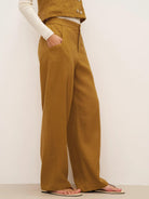 100% Linen Banana Cut Pants with Pockets EDELINE - BOTTOMS-Linen