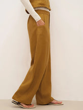 100% Linen Banana Cut Pants with Pockets EDELINE - BOTTOMS-Linen